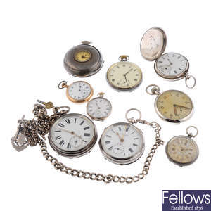 A group nine assorted pocket watches.