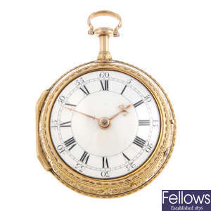 An 18ct yellow gold pair case quarter repeater pocket watch by John Holmes.