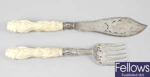 A pair of mid-Victorian silver & ivory handled fish servers.