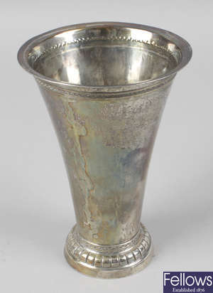 An early twentieth century silver import vase of flared form.