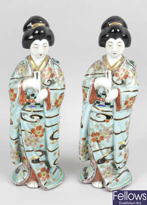 Two early 20th century Japanese pottery figures, each modelled as a Geisha girl.