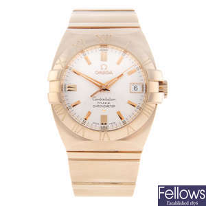 OMEGA - a gentleman's 18ct rose gold Constellation Double Eagle Co-Axial bracelet watch.
