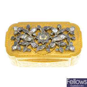 A 19th century continental gold diamond box.