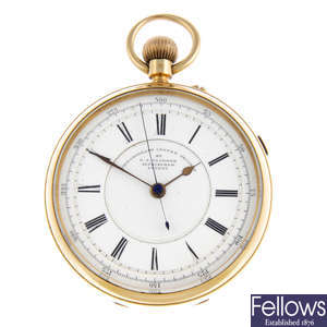 An 18ct yellow gold open face centre seconds pocket watch by G.J. Plimmer.