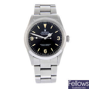 ROLEX - a gentleman's stainless steel Oyster Perpetual Explorer bracelet watch.