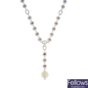 A sapphire, diamond and enamel necklace.