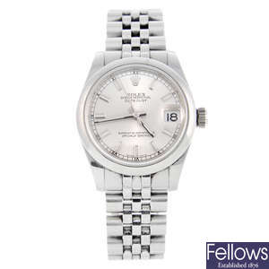 ROLEX - a lady's stainless steel Oyster Perpetual Datejust 31 bracelet watch.
