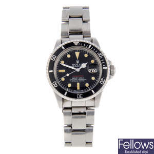 ROLEX - a gentleman's stainless steel Oyster Perpetual Date 'Red Submariner' bracelet watch.