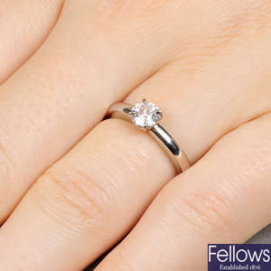 A platinum brilliant-cut diamond single-stone ring, of 0.52ct.
