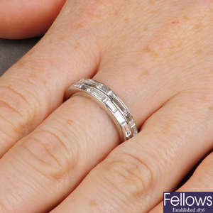 A platinum baguette-cut diamond double-row full eternity ring.