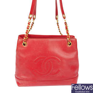 CHANEL - a vintage red Caviar leather handbag.