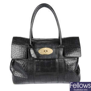 MULBERRY - a black Crocodile Embossed Bayswater handbag.