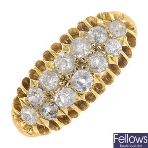 A late 19th century gold diamond dress ring.