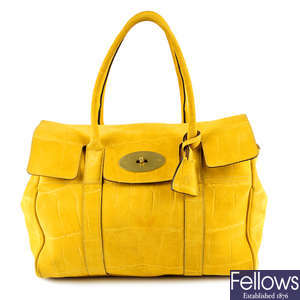MULBERRY - a yellow suede Crocodile Print Bayswater handbag.