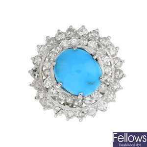 A turquoise and diamond cluster ring.
