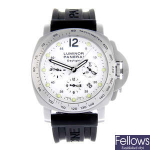 PANERAI - a gentleman's stainless steel Luminor Daylight chronograph wrist watch.