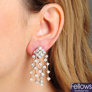 A pair of brilliant-cut diamond chandelier earrings, by Andreoli.