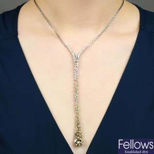 A Fancy Light Yellowish Brown diamond, diamond and coloured diamond necklace.