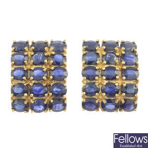 A pair of 9ct gold sapphire earrings.