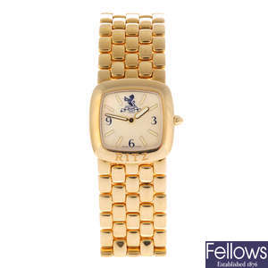 RITZ LONDON - a lady's 18ct yellow gold bracelet watch.