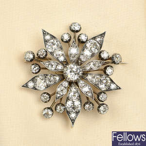 A late Victorian silver and gold diamond floral brooch.