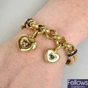 An 18ct gold, diamond, sapphire and emerald 'Happy Diamonds' bracelet, by Chopard.