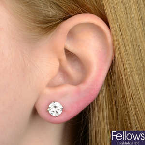 A pair of brilliant-cut diamond ear studs.