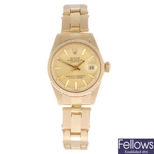 ROLEX - a lady's 18ct yellow gold  Oyster Perpetual Datejust bracelet watch.