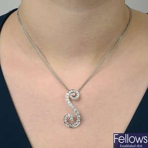 An 18ct gold diamond scroll pendant, on multi-row chain, by Picchiotti.