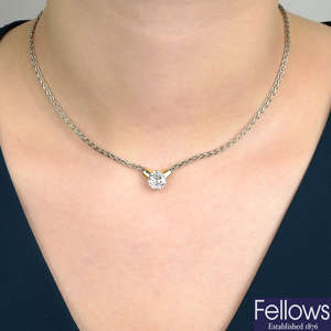 An 18ct gold brilliant-cut diamond single-stone necklace.