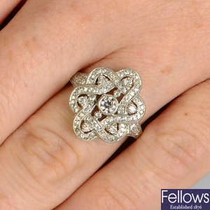 A vari-cut diamond cluster dress ring.