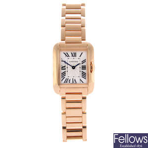 CARTIER - a lady's 18ct rose gold Tank Anglaise bracelet watch.