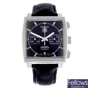 TAG HEUER - a gentleman's stainless steel Monaco Calibre 12 chronograph wrist watch.