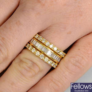 A diamond three-row full eternity ring.