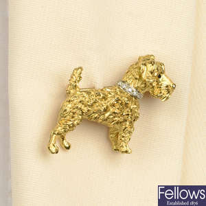 A Terrier dog brooch, with single-cut diamond collar, by Buccellati.