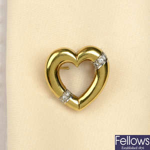 An 18ct gold diamond heart brooch, by Paloma Picasso, for Tiffany & Co.