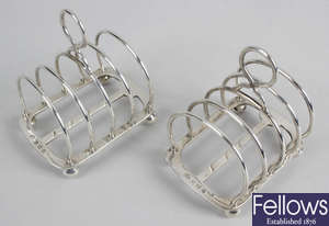 A pair of 1930's small silver toast racks by Elkington & Co. 