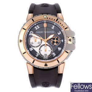 HARRY WINSTON - a gentleman's 18ct rose gold Ocean Diver chronograph wrist watch.