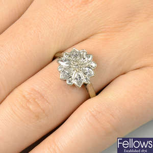 An 18ct gold marquise-shape and brilliant-cut diamond floral dress ring.