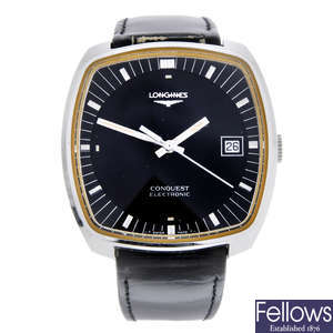 LONGINES - a gentleman's stainless steel Conquest Electronic wrist watch.