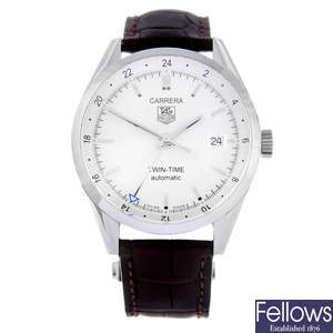TAG HEUER - a gentleman's stainless steel Carrera Twin-Time wrist watch.