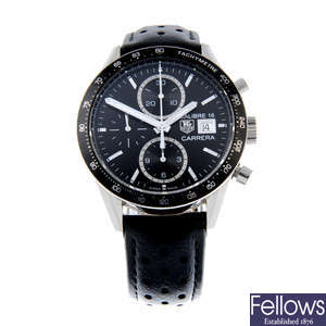 TAG HEUER - a gentleman's stainless steel Carrera Calibre 16 "Fangio" chronograph wrist watch.