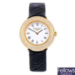 LONGINES - lady's 18ct yellow gold Prestige wrist watch.