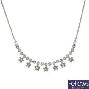 An 18ct gold brilliant-cut diamond floral necklace.