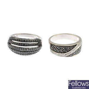Two 9ct gold black gem and diamond rings.