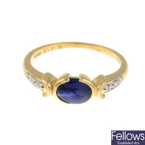 An 18ct gold sapphire cabochon and brilliant-cut diamond dress ring.