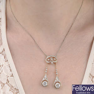 An early 20th century old-cut diamond negligee pendant, with chain.