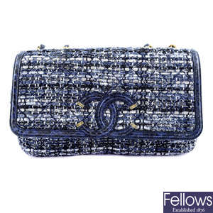 CHANEL - a Medium Quilted Tweed Filigree Flap handbag.