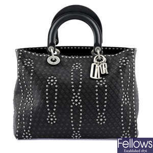 CHRISTIAN DIOR - a black leather Large Studded Lady Dior handbag.