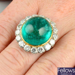 A Colombian emerald and brilliant-cut diamond cocktail ring.